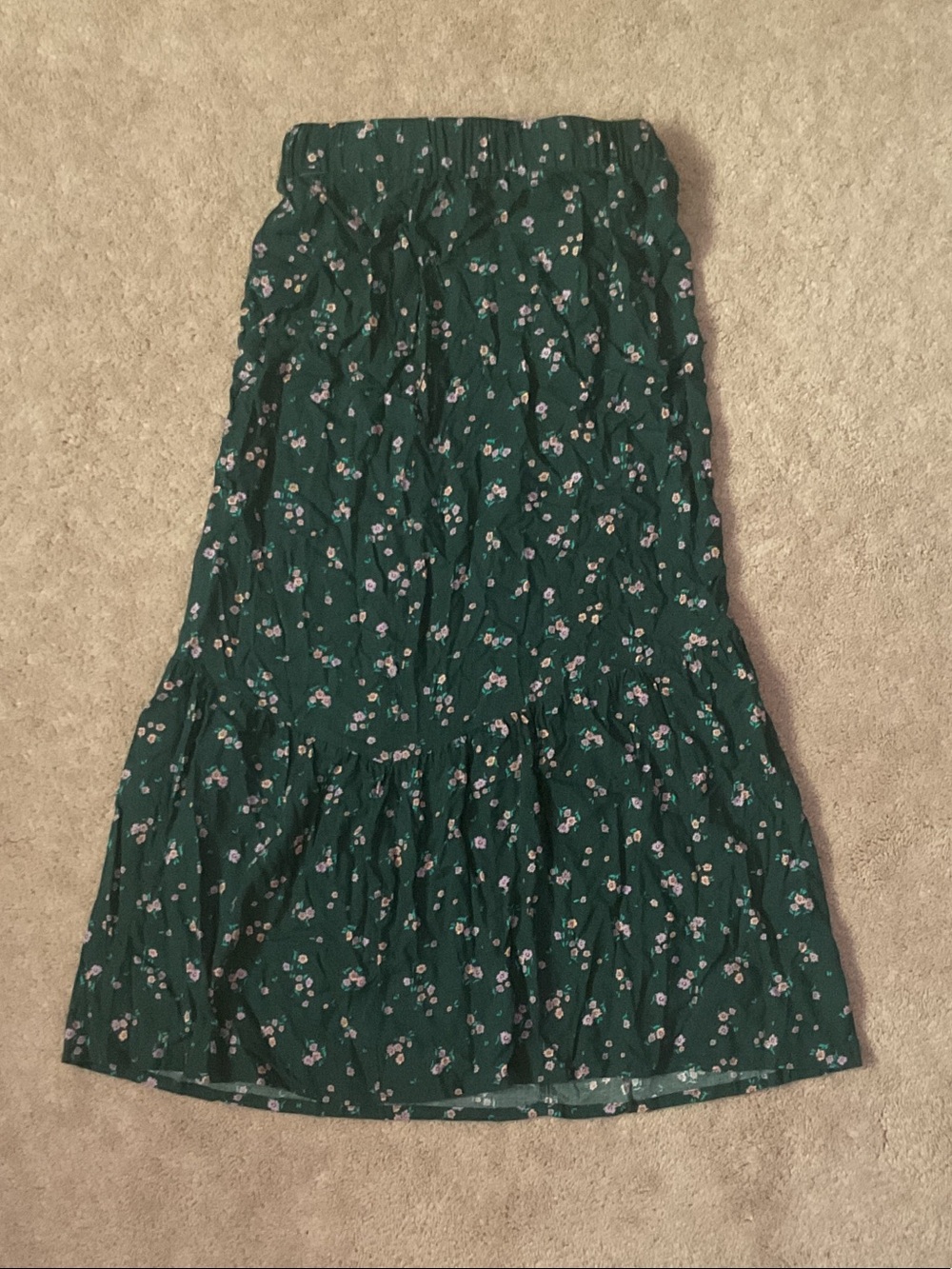 Dark Green H&M Floral Tiered Maxi Skirt
